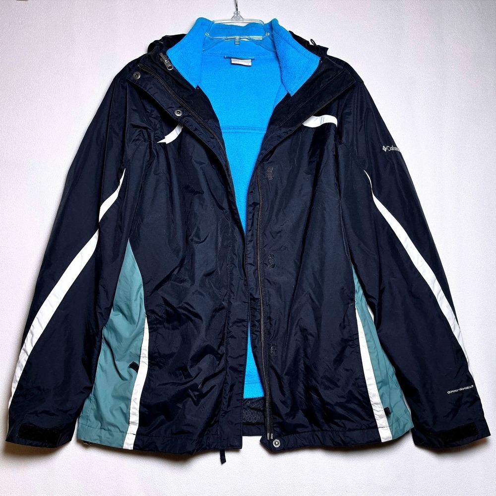 Columbia Womens Interchange 3-in-1 Omni-Shield Jacket Black Blue Teal Large